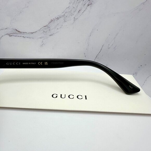 New Gucci Sunglasses Black Square Gold Interlocking GG Metal Logo Italy - Picture 8 of 16